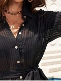 Belted Button-Front Cover-Up Shirt Dress