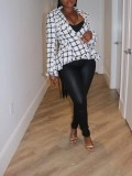 Black and white plaid fringed suit jacket