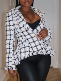 Black and white plaid fringed suit jacket