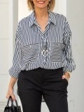 Black and white striped pocket rolled sleeve shirt