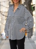 Black and white striped pocket rolled sleeve shirt