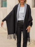Black gray shrub cardigan with tassels
