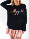 Black Holly Jolly Round Neck Casual Sweater