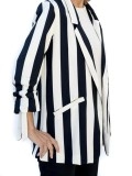 Black ivory white striped cuffs drawstring suit jacket