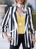 Black ivory white striped cuffs drawstring suit jacket