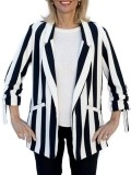 Black ivory white striped cuffs drawstring suit jacket