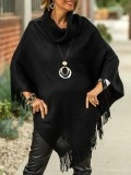 Black pile collar tassel cape