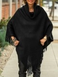 Black pile collar tassel cape
