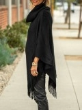 Black pile collar tassel cape