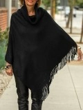 Black pile collar tassel cape