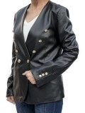 Black synthetic leather double breasted jacket