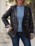 Black synthetic leather double breasted jacket