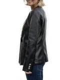 Black synthetic leather double breasted jacket
