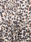 Black V-neck waistline leopard print Bohemian minimalist dress