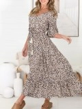 Black V-neck waistline leopard print Bohemian minimalist dress