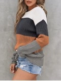 Block Knitted O-neck Pullover Sweater