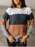 Block Knitted O-neck Pullover Sweater