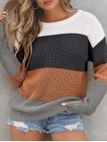 Block Knitted O-neck Pullover Sweater