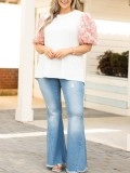 Blue Perforated Flare Jeans
