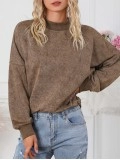 Brown Drop Shoulder Crew Neck Pullover Sweatshirt