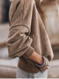 Brown Drop Shoulder Crew Neck Pullover Sweatshirt