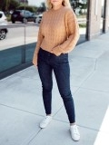 Brown Jacquard Textured Knitted Sweater