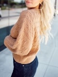 Brown Jacquard Textured Knitted Sweater