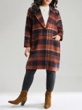 Brown ladies elegant plaid trench coat tweed coat