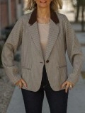 Brown patchwork plaid suit jacket