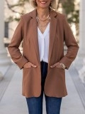 Brown pleated pocket open front suit jacket