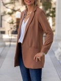 Brown pleated pocket open front suit jacket