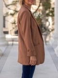 Brown pleated pocket open front suit jacket