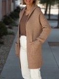 Camel long hooded cardigan with pockets