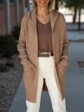 Camel long hooded cardigan with pockets