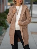 Camel long hooded cardigan with pockets