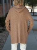 Camel long hooded cardigan with pockets
