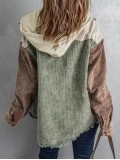 Casual color block corduroy hooded jacket