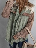 Casual color block corduroy hooded jacket