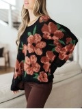 Casual contrasting floral pattern solid color sweater