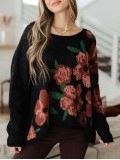 Casual contrasting floral pattern solid color sweater