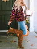 Casual contrasting leopard print sherpa jacket
