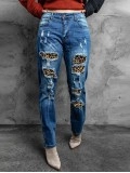 Casual leopard print patchwork jeans