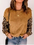 Casual leopard print patchwork plush sweatshirt