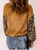Casual leopard print patchwork plush sweatshirt
