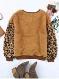 Casual leopard print patchwork plush sweatshirt