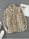 casual leopard print zipper sweatshirt