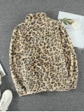 casual leopard print zipper sweatshirt