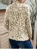 casual leopard print zipper sweatshirt