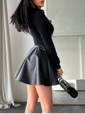 Casual long-sleeve leather panel dress