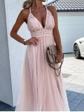 Casual mesh patchwork suspender dress